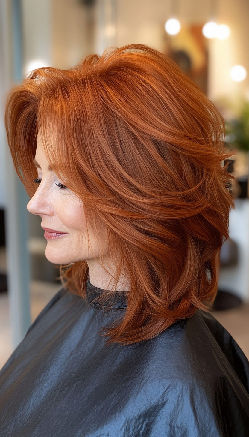 19. Voluminous Layered Cut in Deep Copper Red (Modern Hairstyles For Women Over 50) - Modern Hairstyles For Women Over 50