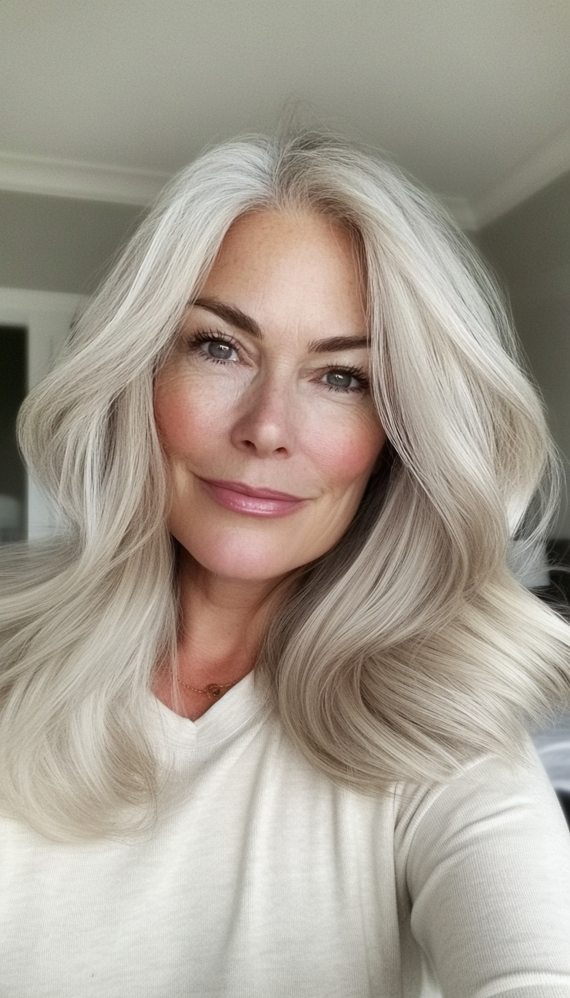 25. Shoulder-Length Flicked Layers in Cool Beige Blonde (Modern Hairstyles For Women Over 50) - Modern Hairstyles For Women Over 50