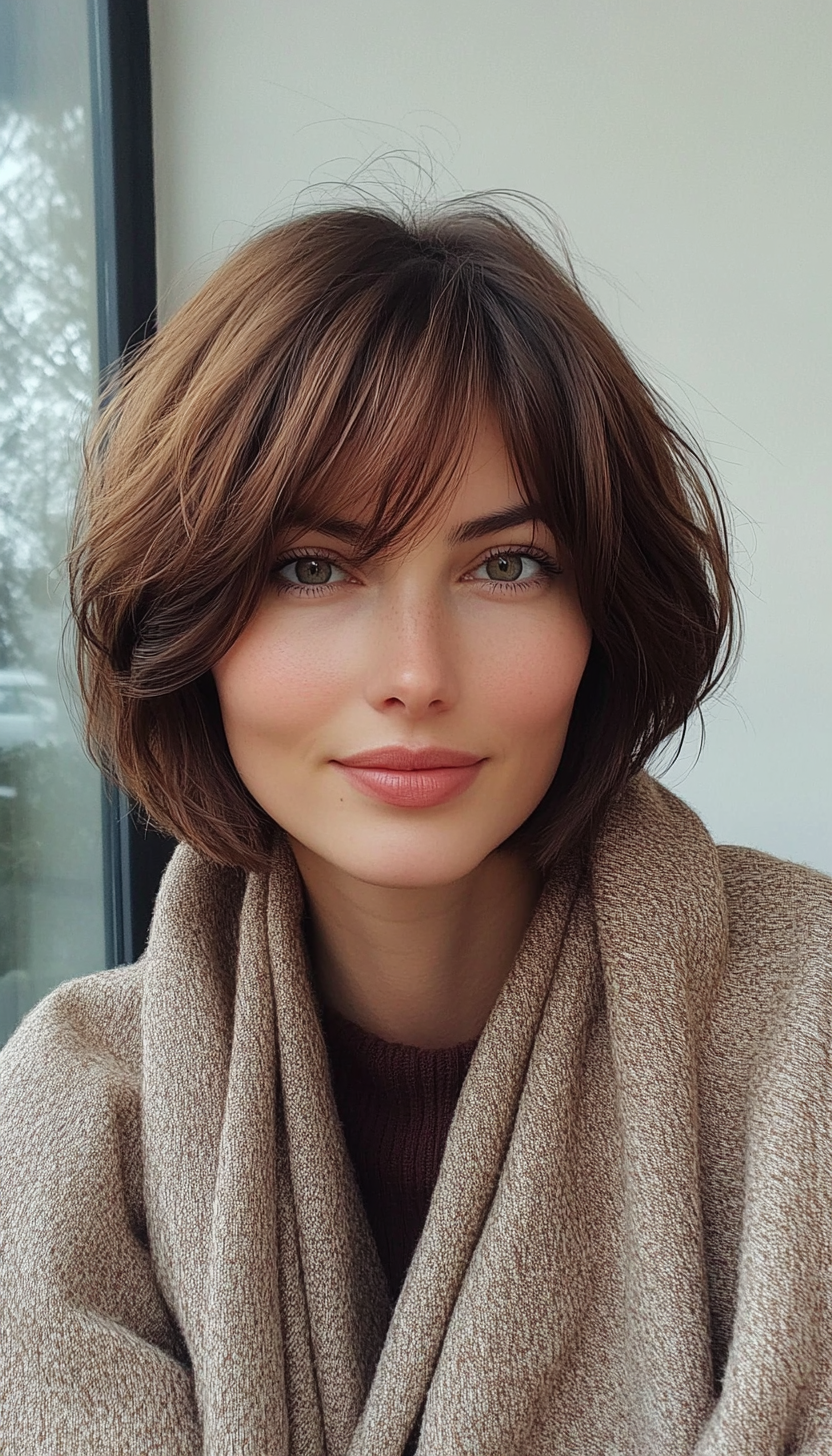 1. Soft Layered Chestnut Bob (Short Bob Hairstyles With Fringe) - Short Bob Hairstyles With Fringe