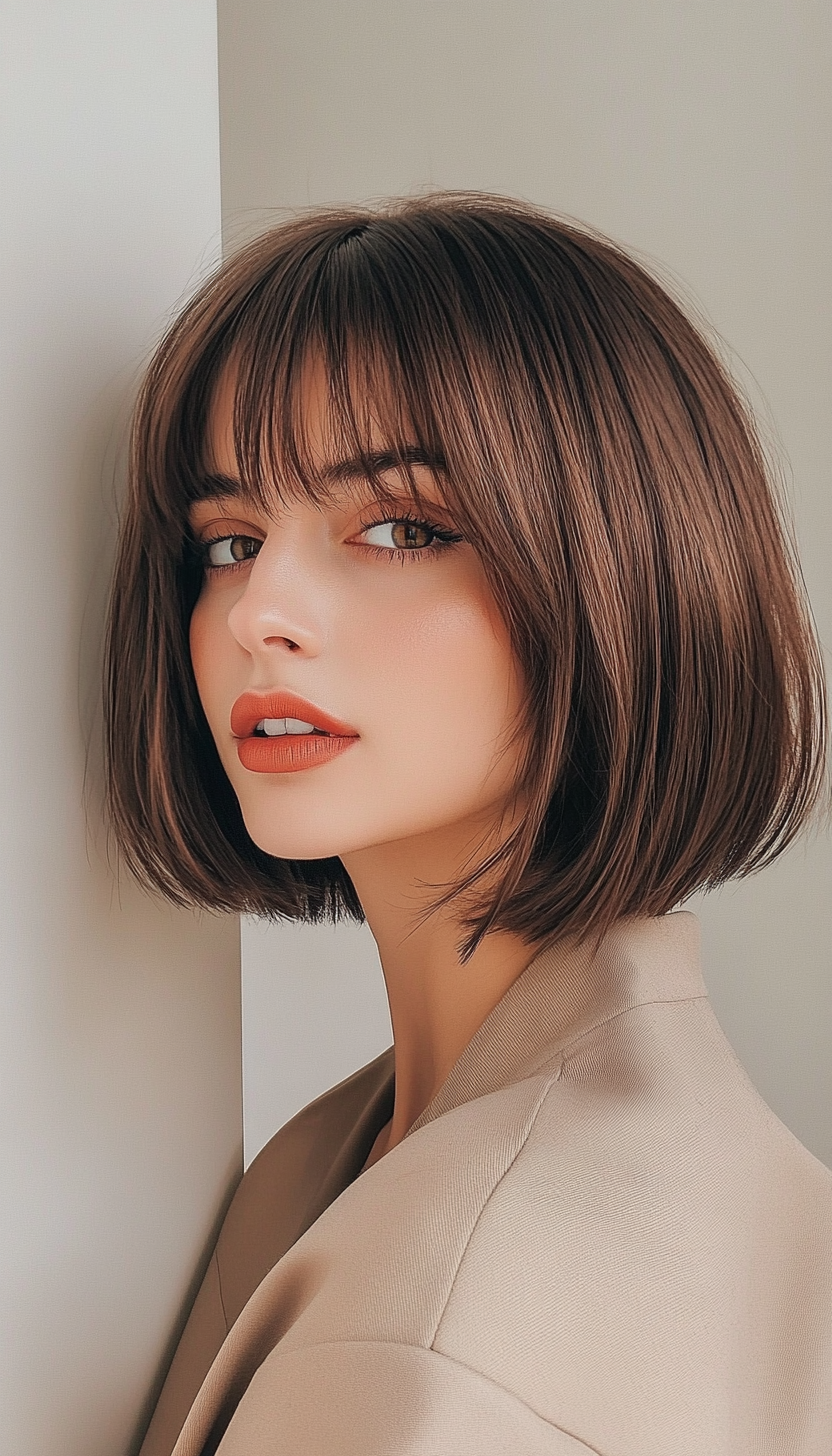 6. Blunt Honey Brown Bob with Micro Fringe (Short Bob Hairstyles With Fringe) - Short Bob Hairstyles With Fringe