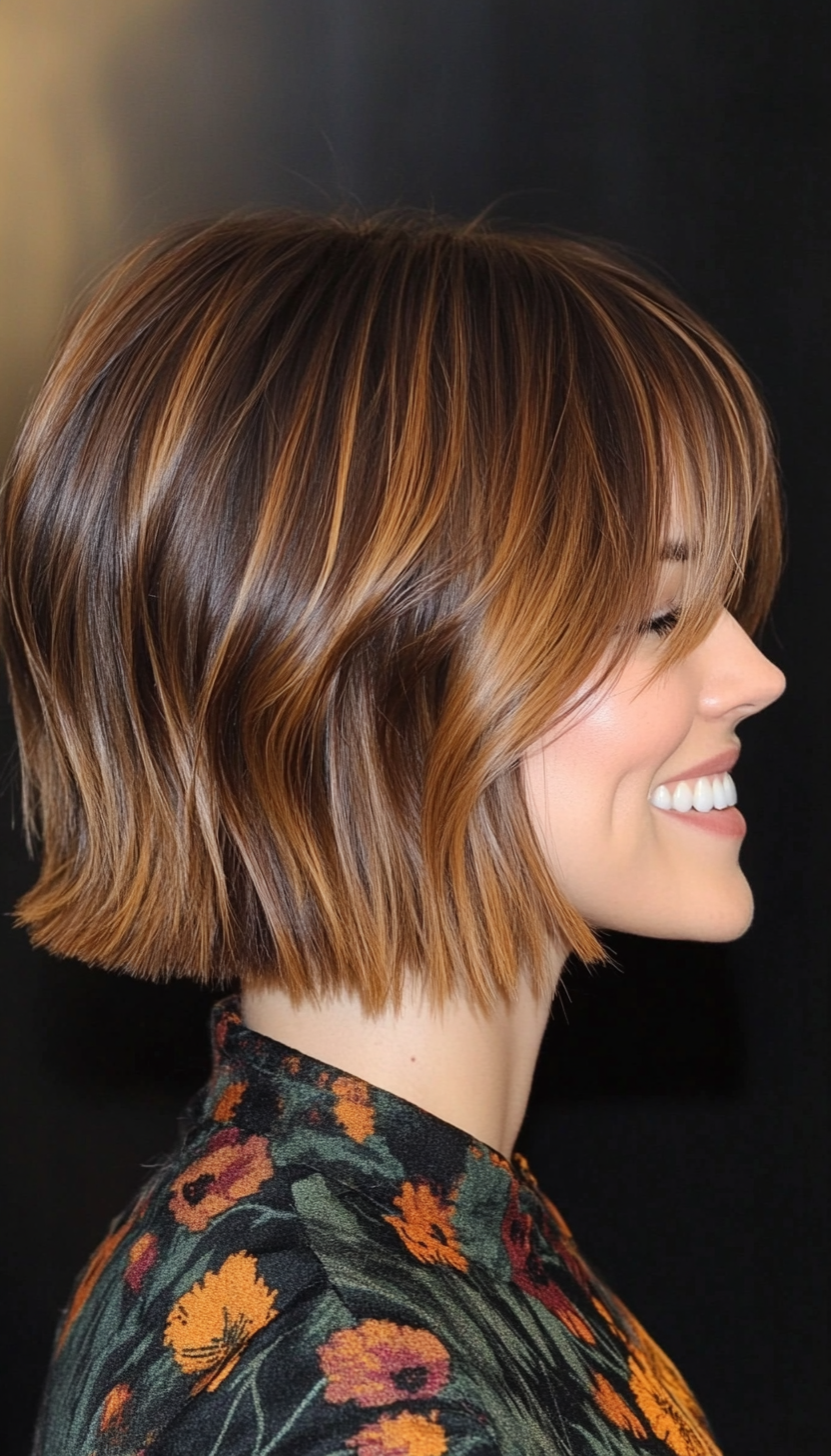 7. Choppy Caramel Brown Bob (Short Bob Hairstyles With Fringe) - Short Bob Hairstyles With Fringe
