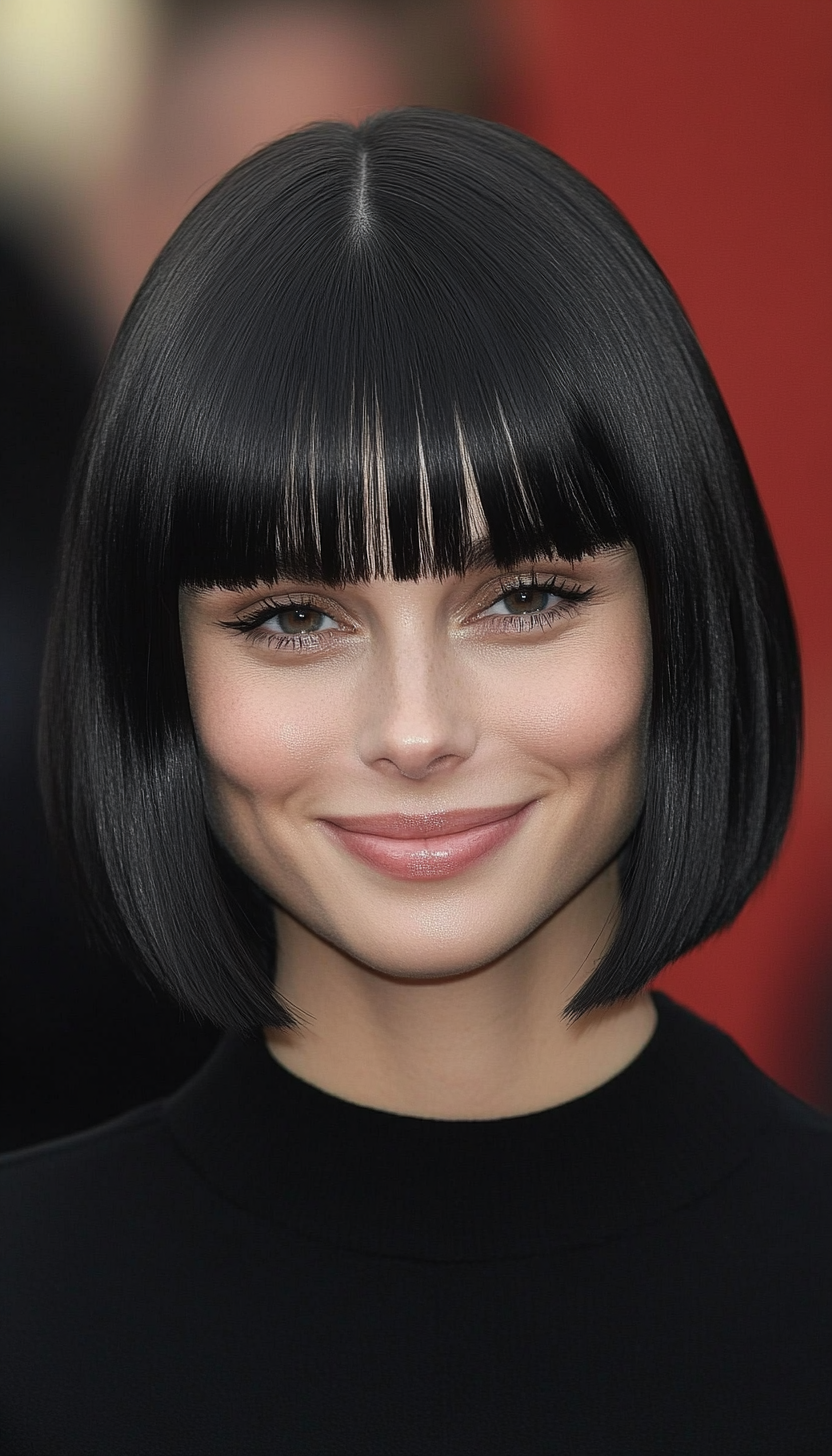 8. Sleek Jet Black Bob with Face-Framing Bangs (Short Bob Hairstyles With Fringe) - Short Bob Hairstyles With Fringe
