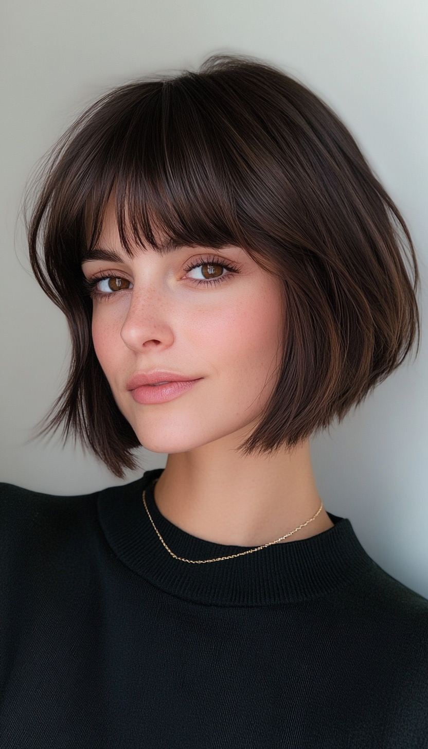 11. French-Inspired Dark Brunette Bob (Short Bob Hairstyles With Fringe) - Short Bob Hairstyles With Fringe