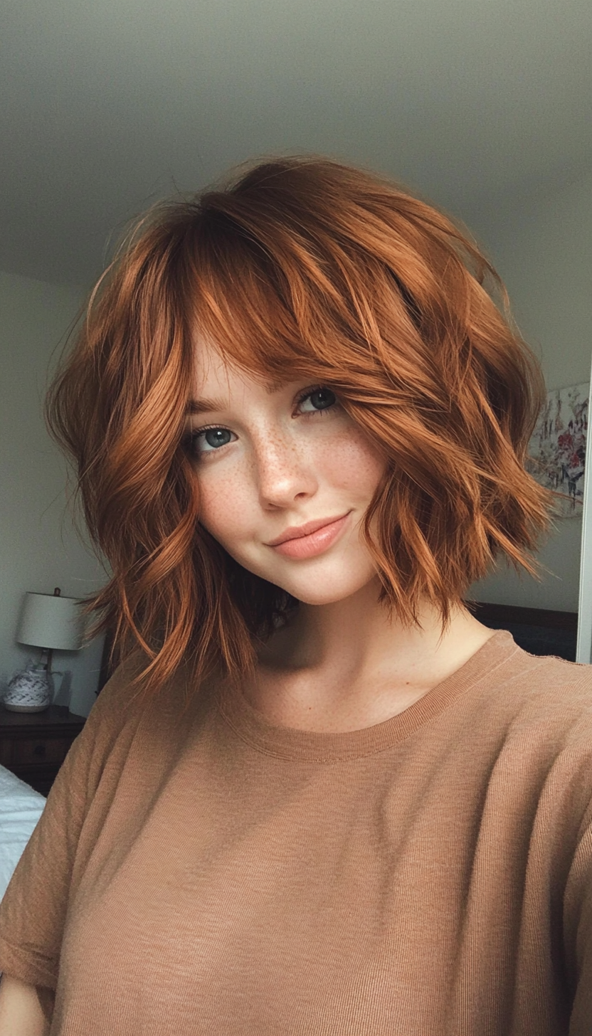 18. Messy Chestnut Bob with Soft Fringe (Short Bob Hairstyles With Fringe) - Short Bob Hairstyles With Fringe