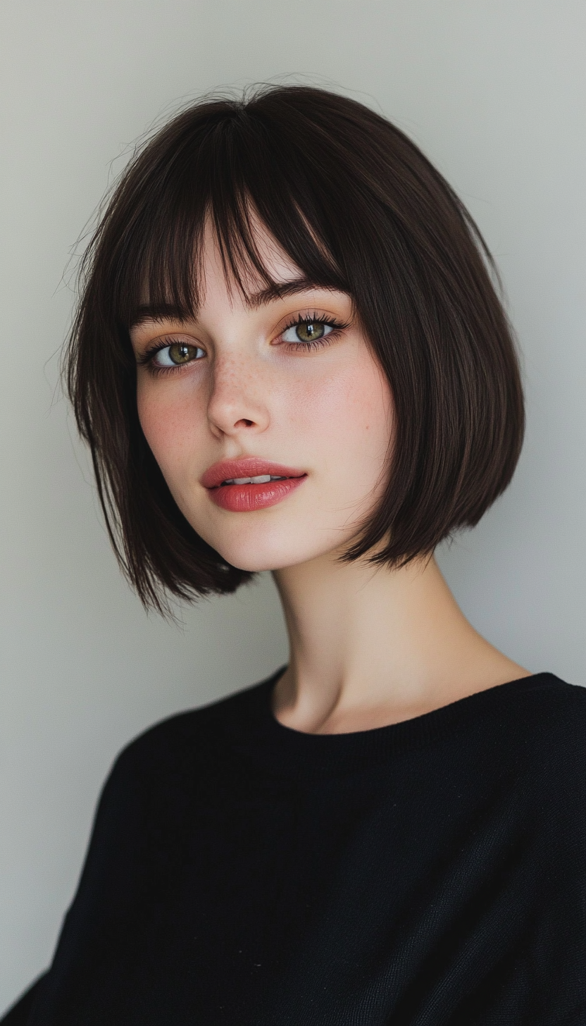 20. Short Brunette Bob with Baby Bangs (Short Bob Hairstyles With Fringe) - Short Bob Hairstyles With Fringe