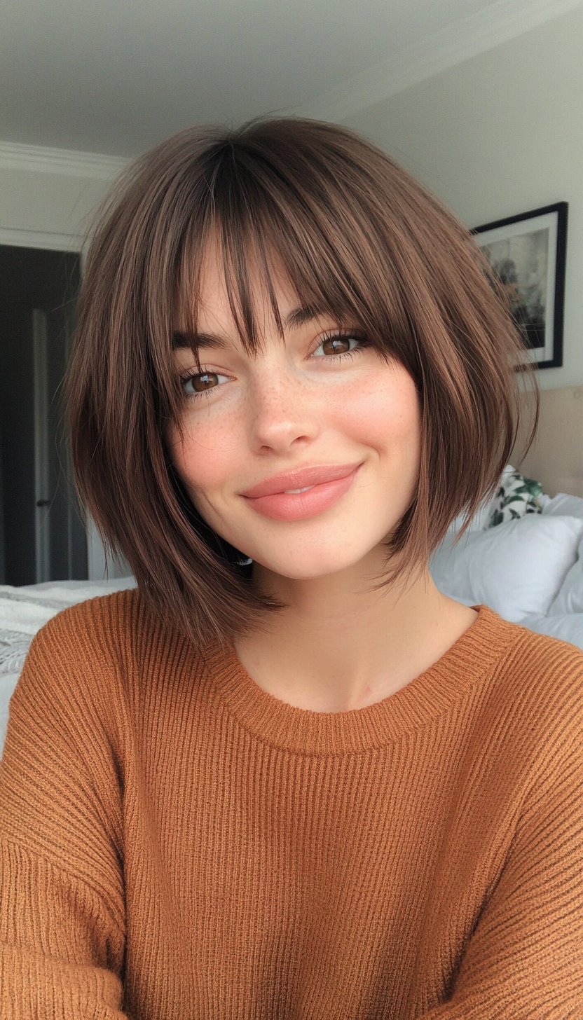 24. Structured Dark Chestnut Bob with Soft Ends (Short Bob Hairstyles With Fringe) - Short Bob Hairstyles With Fringe