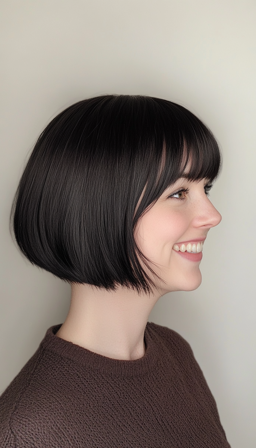 27. Classic Short Black Bob with Gentle Fringe (Short Bob Hairstyles With Fringe) - Short Bob Hairstyles With Fringe
