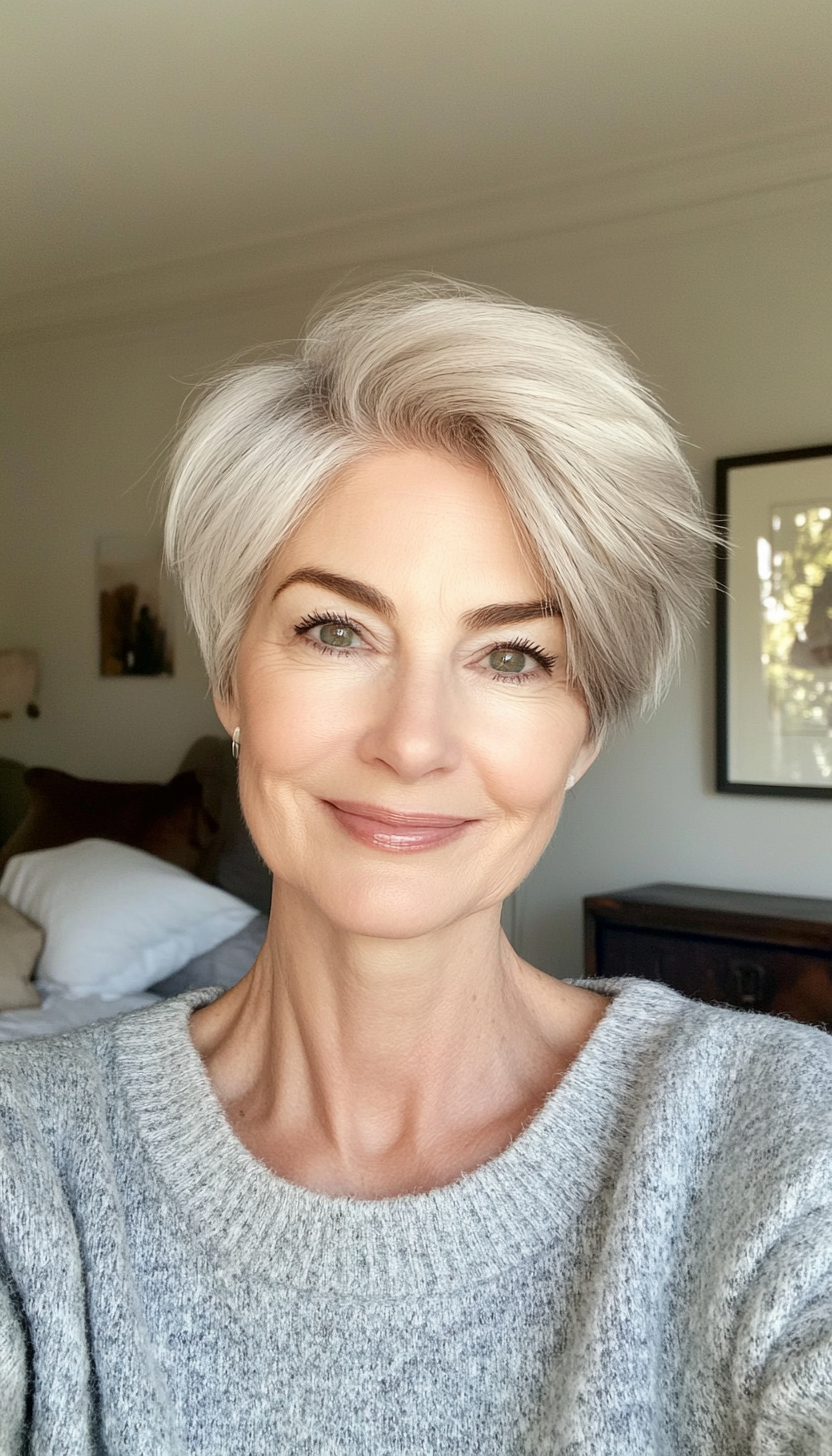 1. Feathered Pixie in Soft Ash Blonde (Short Hairstyles For Women Over 60 With Thin Hair) - Short Hairstyles For Women Over 60 With Thin Hair