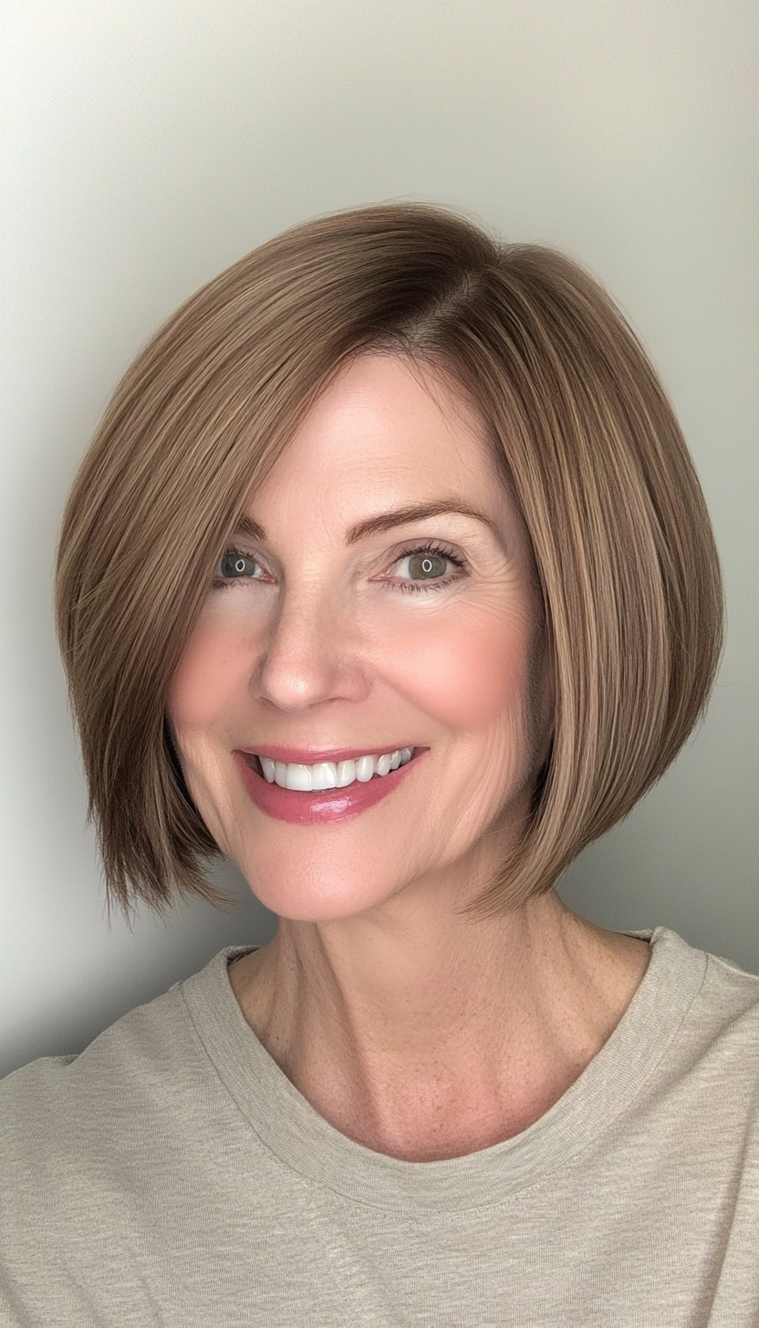 2. Tapered Bob in Warm Chestnut (Short Hairstyles For Women Over 60 With Thin Hair) - Short Hairstyles For Women Over 60 With Thin Hair