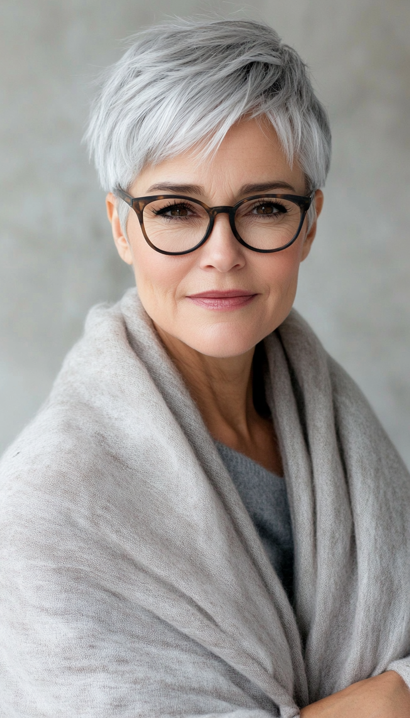 6. Choppy Pixie in Salt-and-Pepper Gray (Short Hairstyles For Women Over 60 With Thin Hair) - Short Hairstyles For Women Over 60 With Thin Hair