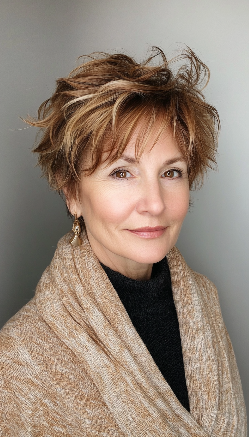 8. Wispy Layered Crop in Soft Caramel Brown (Short Hairstyles For Women Over 60 With Thin Hair) - Short Hairstyles For Women Over 60 With Thin Hair