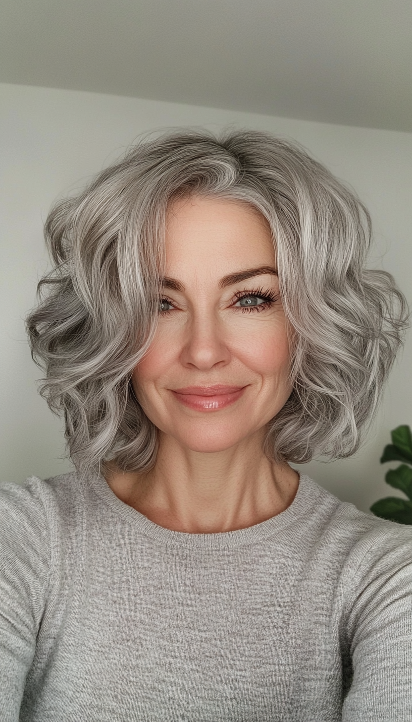 9. Curly Bob in Natural Silver Gray (Short Hairstyles For Women Over 60 With Thin Hair) - Short Hairstyles For Women Over 60 With Thin Hair