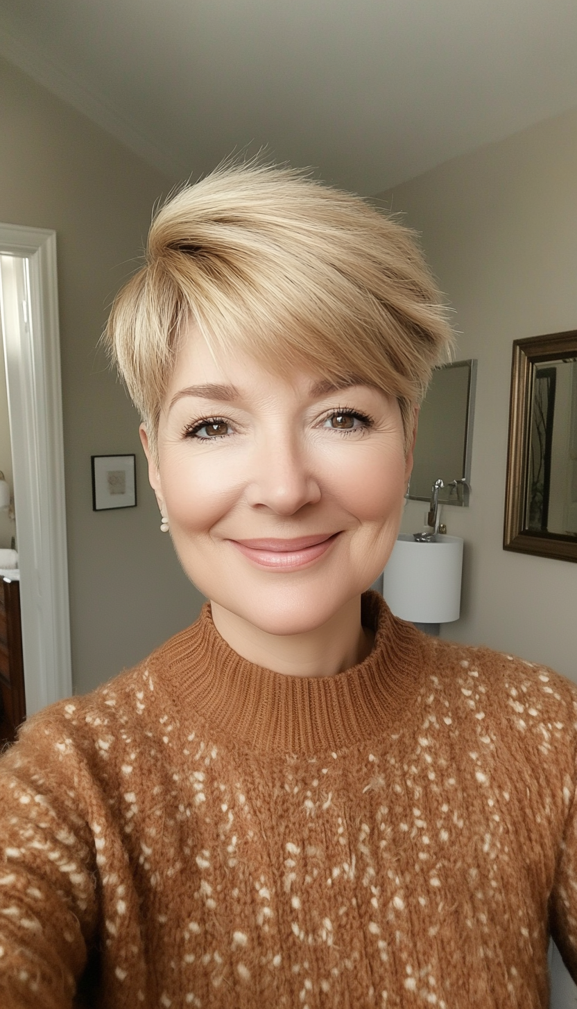 11. Voluminous Pixie in Warm Golden Blonde (Short Hairstyles For Women Over 60 With Thin Hair) - Short Hairstyles For Women Over 60 With Thin Hair