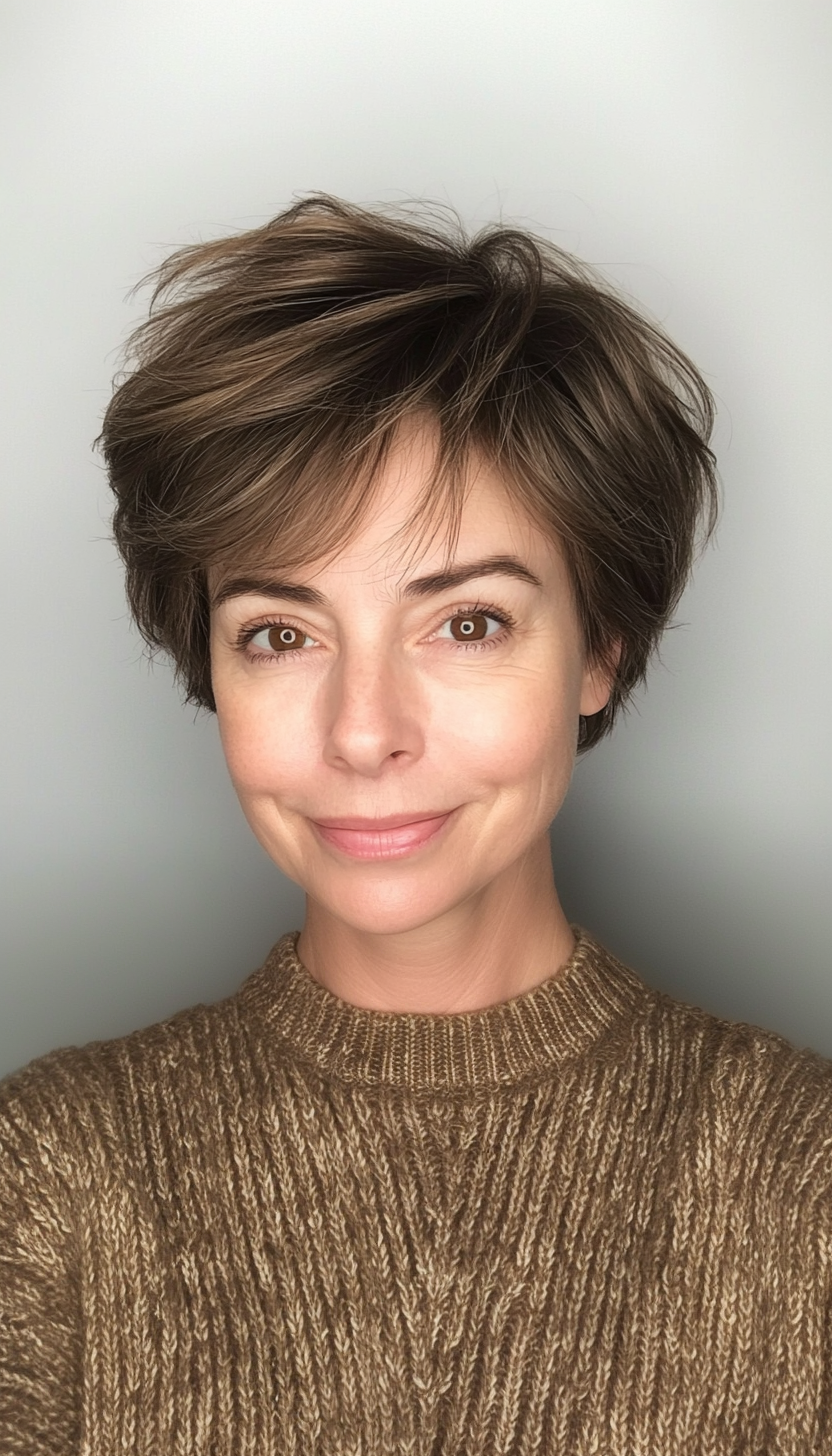 12. Short Layered Shag in Cool Ash Brown (Short Hairstyles For Women Over 60 With Thin Hair) - Short Hairstyles For Women Over 60 With Thin Hair