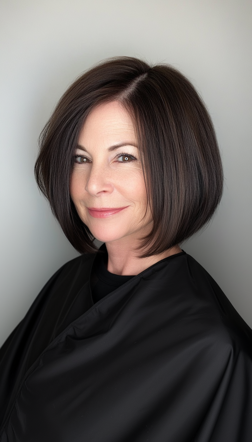 13. Tucked-Behind-the-Ears Bob in Dark Chestnut (Short Hairstyles For Women Over 60 With Thin Hair) - Short Hairstyles For Women Over 60 With Thin Hair