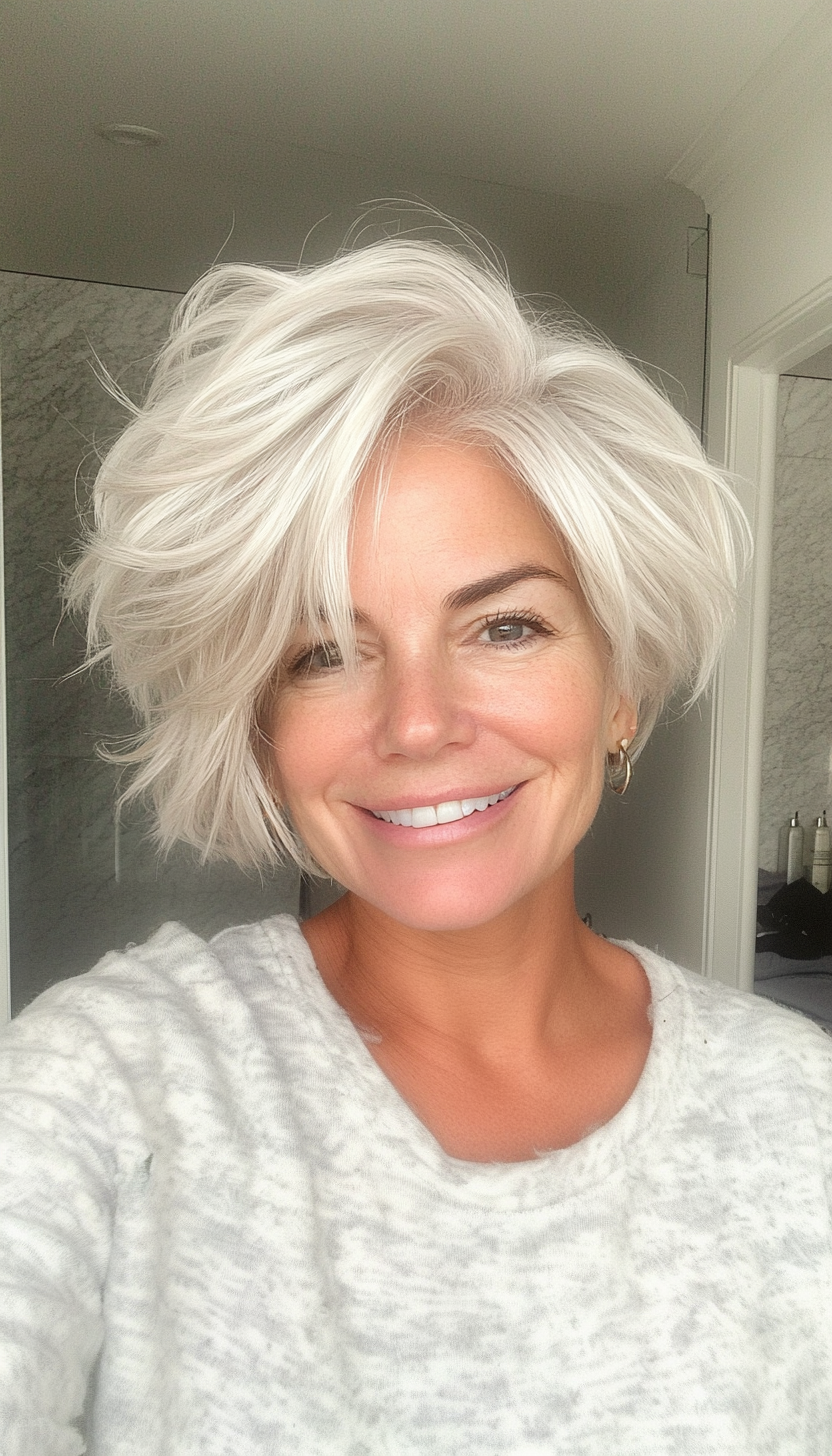 14. Tousled Crop in Icy Platinum Blonde (Short Hairstyles For Women Over 60 With Thin Hair) - Short Hairstyles For Women Over 60 With Thin Hair