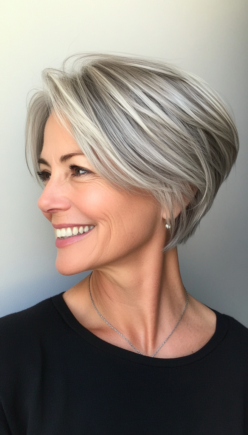 15. Wedge Cut in Light Ash Gray (Short Hairstyles For Women Over 60 With Thin Hair) - Short Hairstyles For Women Over 60 With Thin Hair