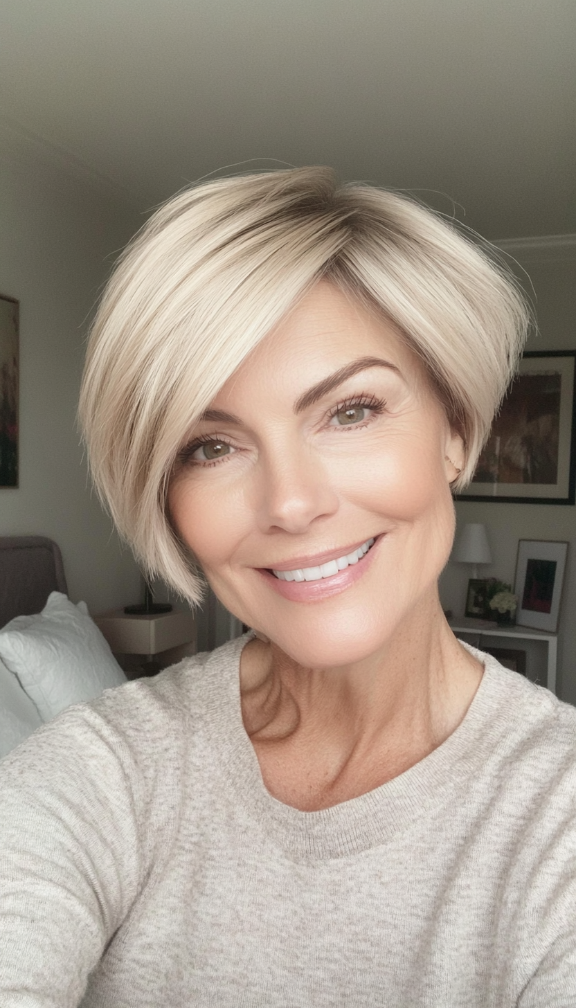 20. Cropped Bowl Cut in Cool Beige Blonde (Short Hairstyles For Women Over 60 With Thin Hair) - Short Hairstyles For Women Over 60 With Thin Hair