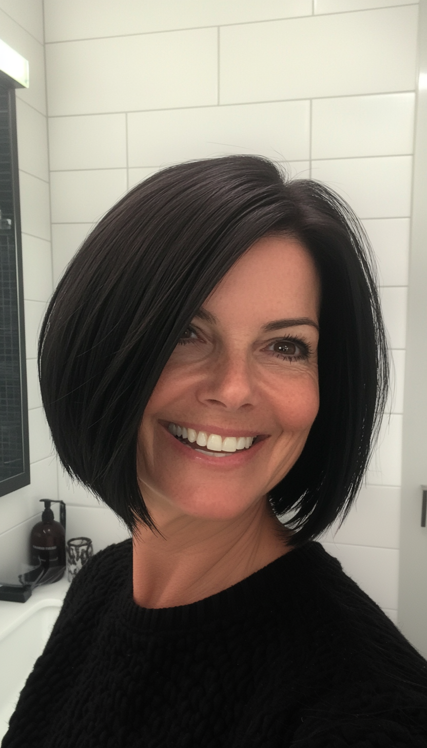 22. Short Blunt Bob in Jet Black (Short Hairstyles For Women Over 60 With Thin Hair) - Short Hairstyles For Women Over 60 With Thin Hair