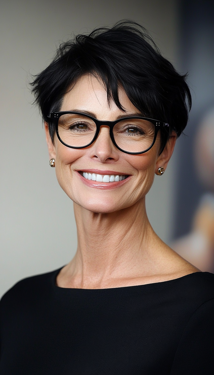 5. Short Tapered Cut in Natural Black (Hairstyles For Women Over 50 With Glasses) - Hairstyles For Women Over 50 With Glasses