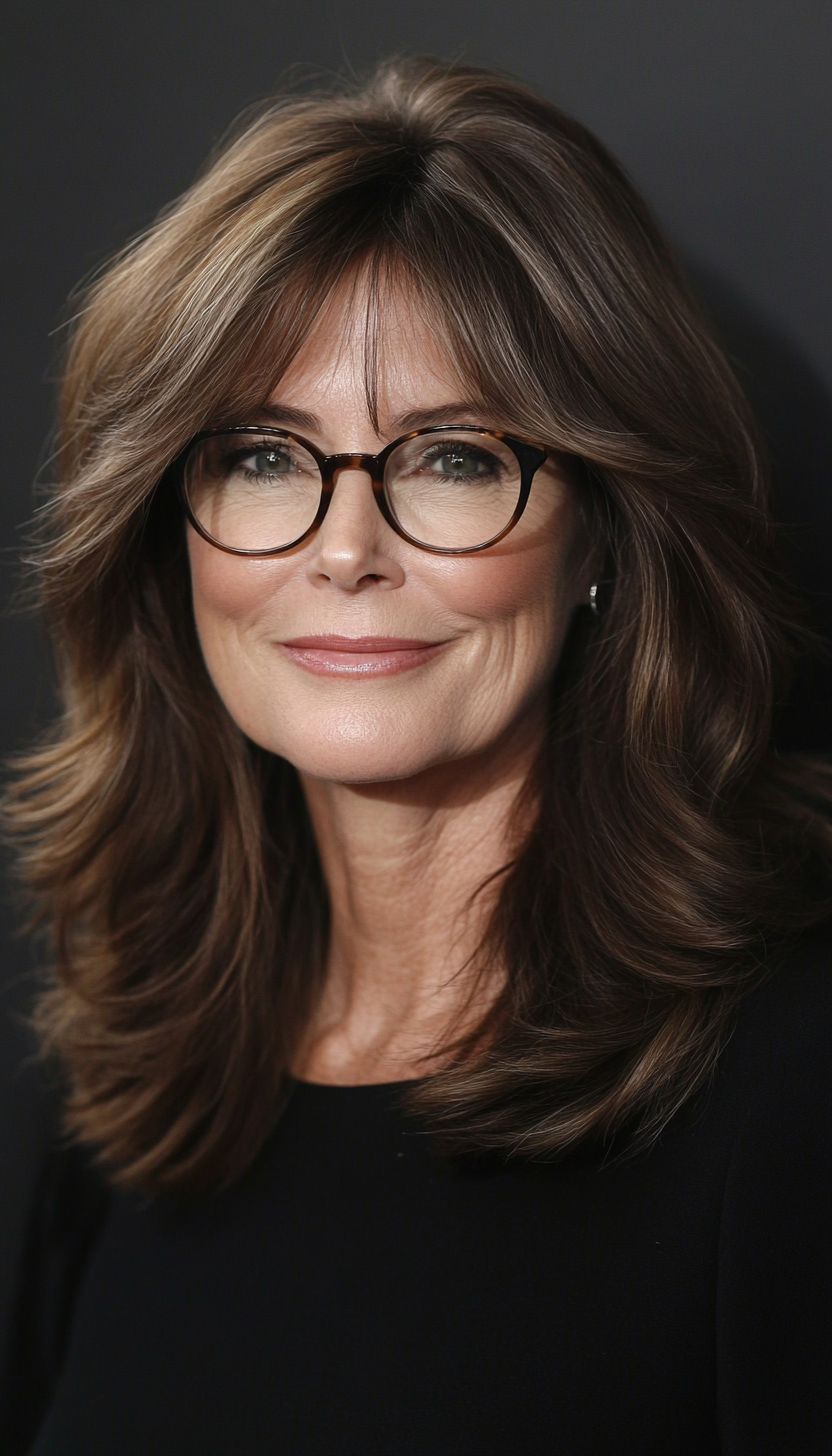 26. Voluminous Shoulder-Length Cut in Soft Mahogany (Hairstyles For Women Over 50 With Glasses) - Hairstyles For Women Over 50 With Glasses