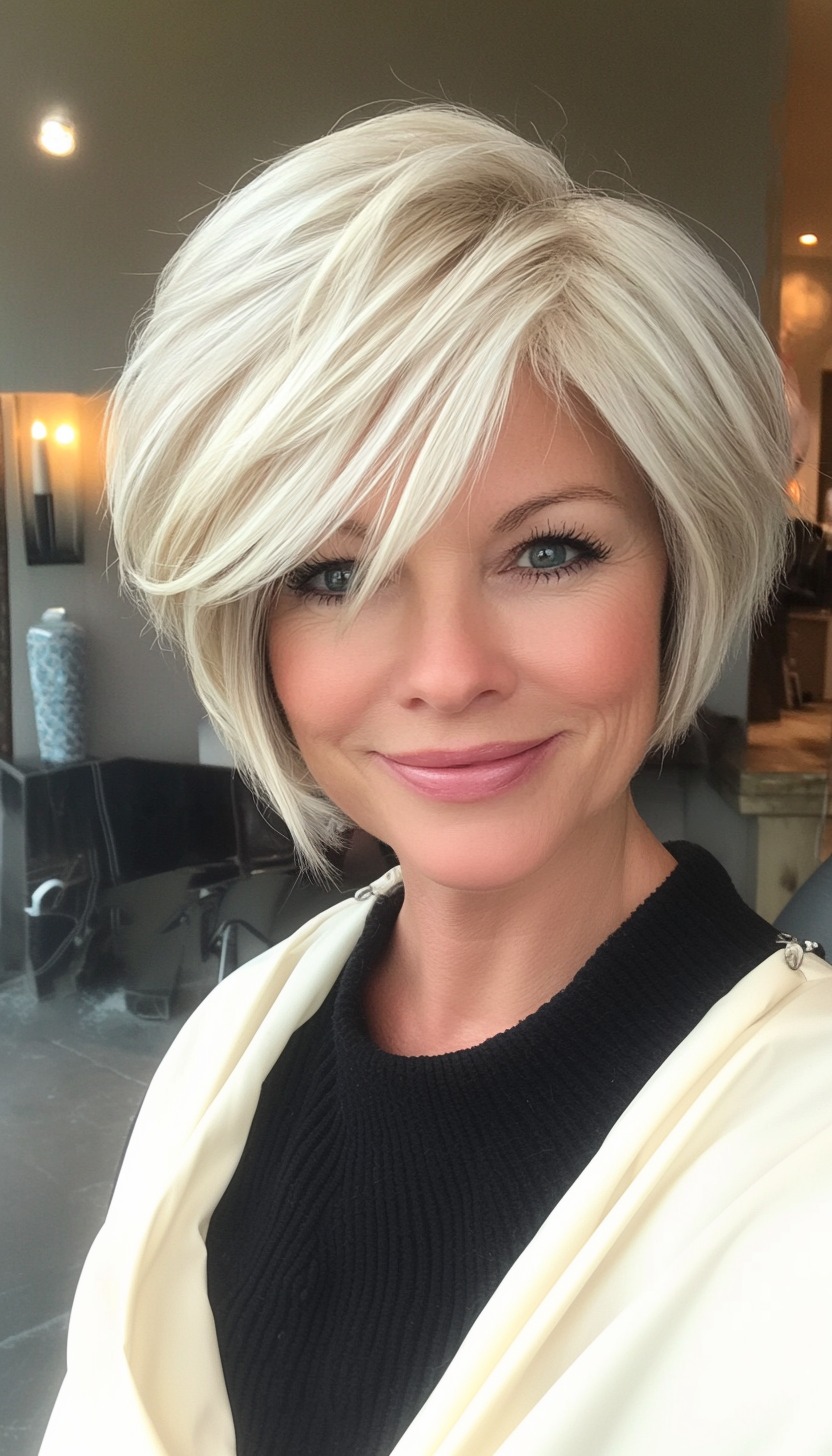 1. Soft Layered Bob in Ash Blonde (Short Haircuts Women Over 60) - Short Haircuts Women Over 60