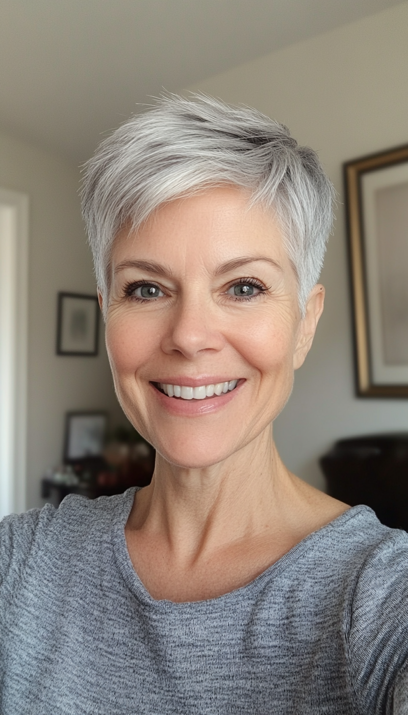 3. Textured Pixie Cut in Salt and Pepper (Short Haircuts Women Over 60) - Short Haircuts Women Over 60