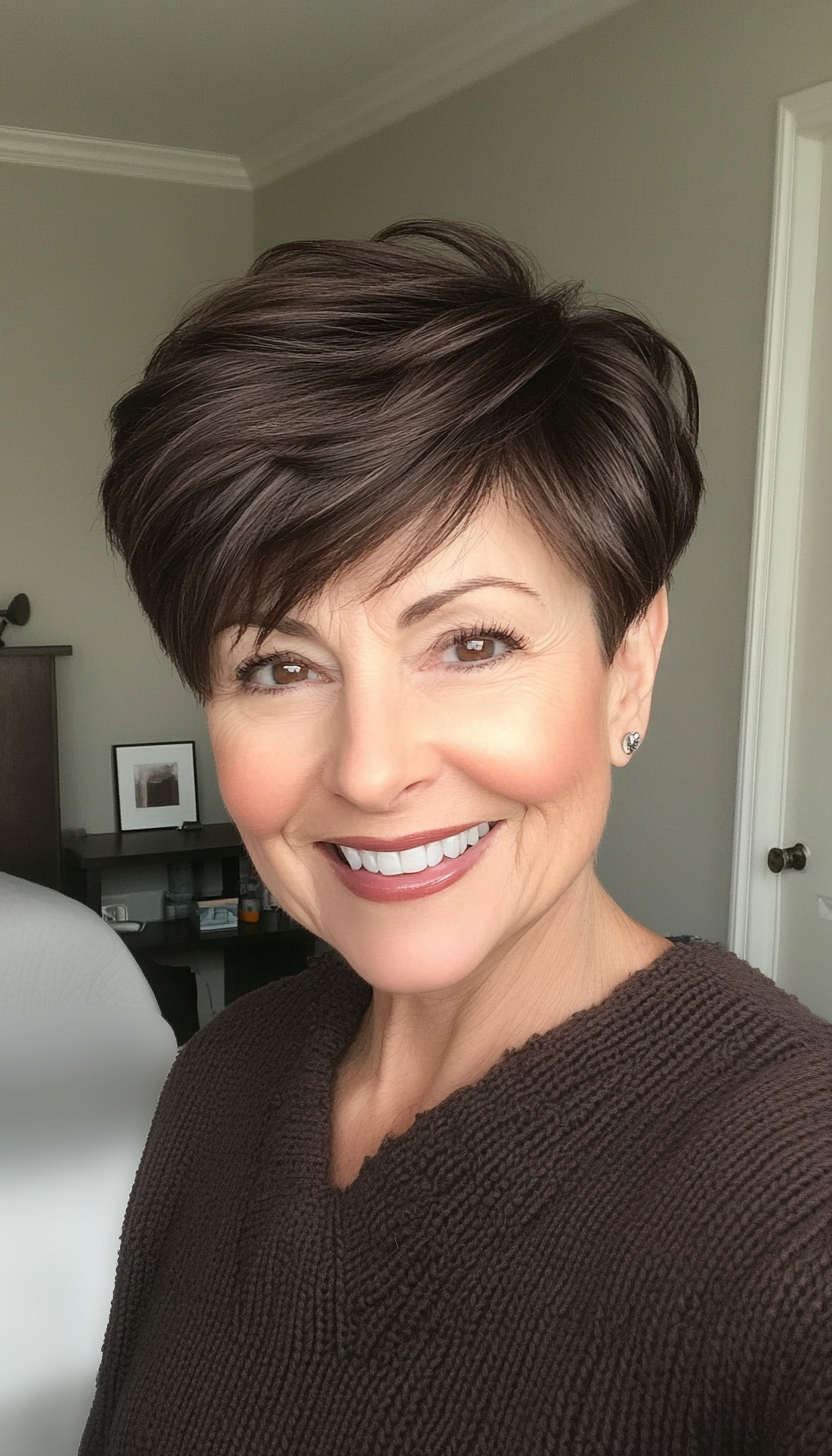5. Tapered Pixie in Dark Chocolate Brown (Short Haircuts Women Over 60) - Short Haircuts Women Over 60