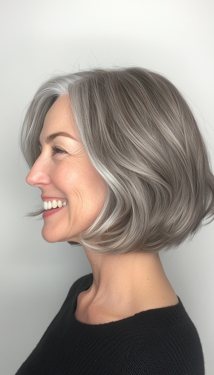 6. Classic French Bob in Soft Gray (Short Haircuts Women Over 60) - Short Haircuts Women Over 60