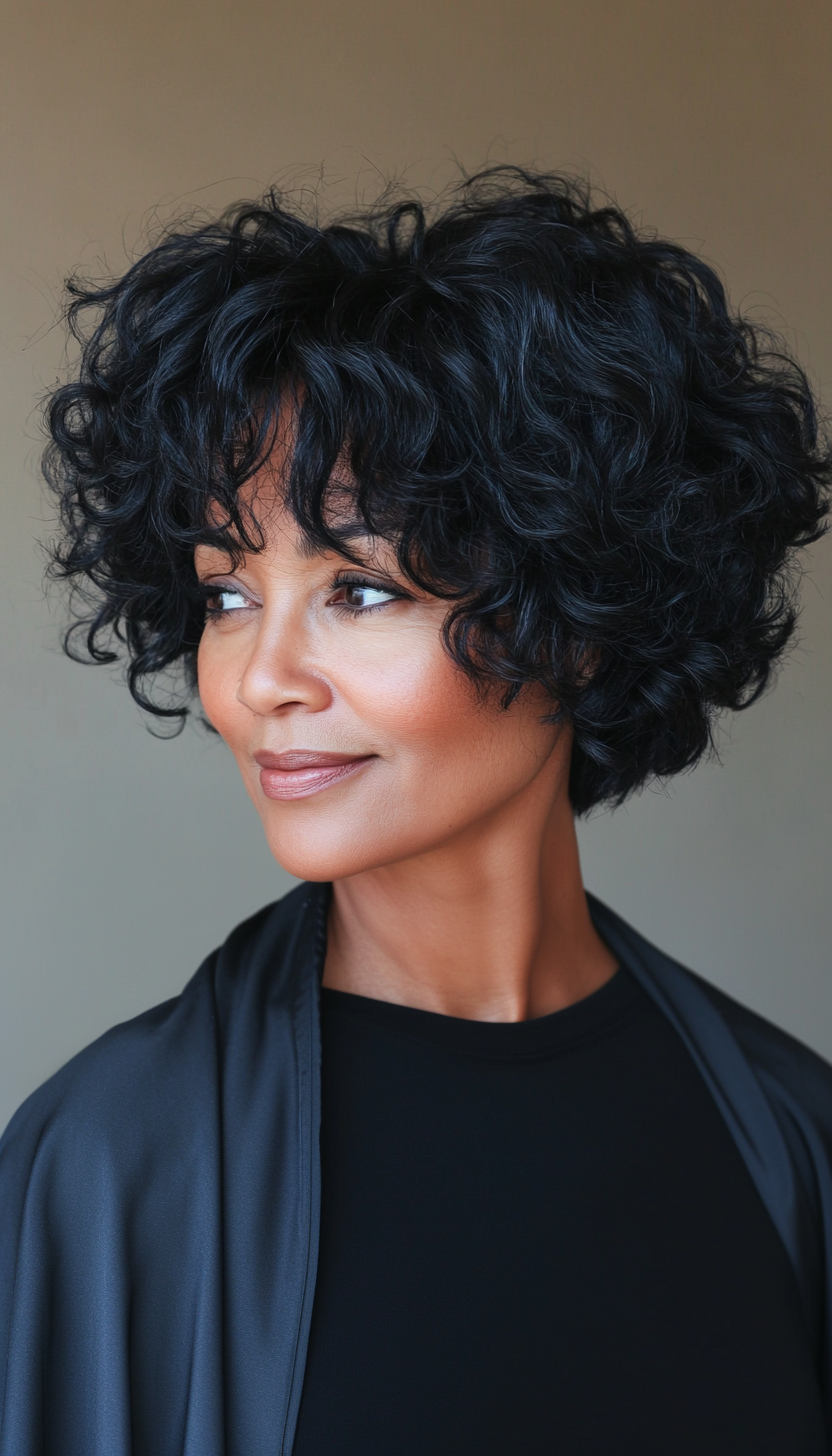 9. Short Curly Bob in Natural Black (Short Haircuts Women Over 60) - Short Haircuts Women Over 60