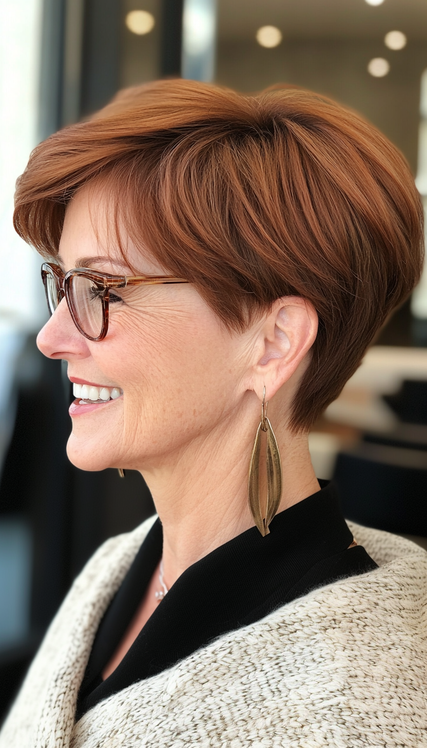 10. Side-Swept Pixie in Deep Chestnut (Short Haircuts Women Over 60) - Short Haircuts Women Over 60