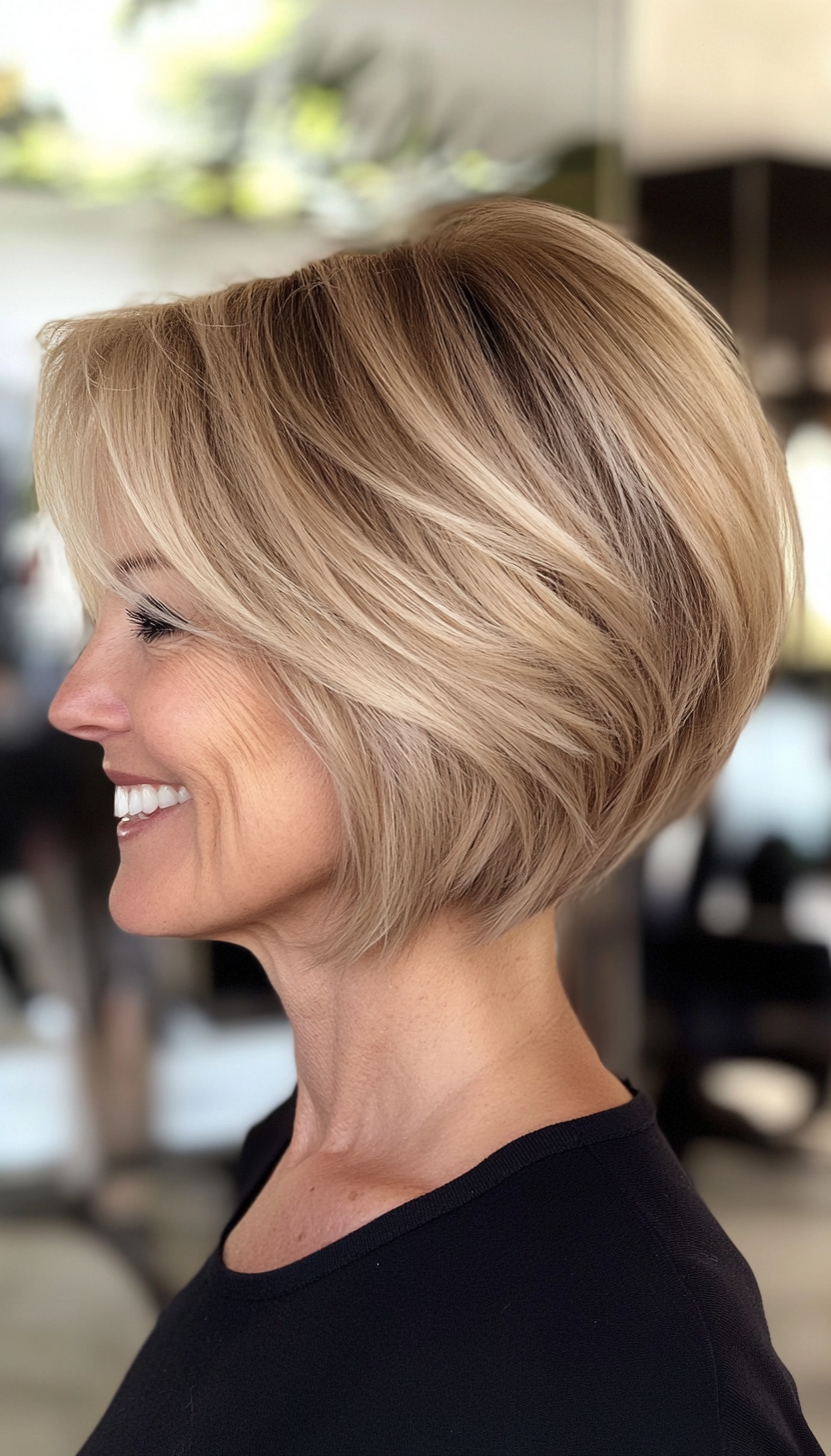 11. Asymmetrical Bob in Warm Honey Blonde (Short Haircuts Women Over 60) - Short Haircuts Women Over 60