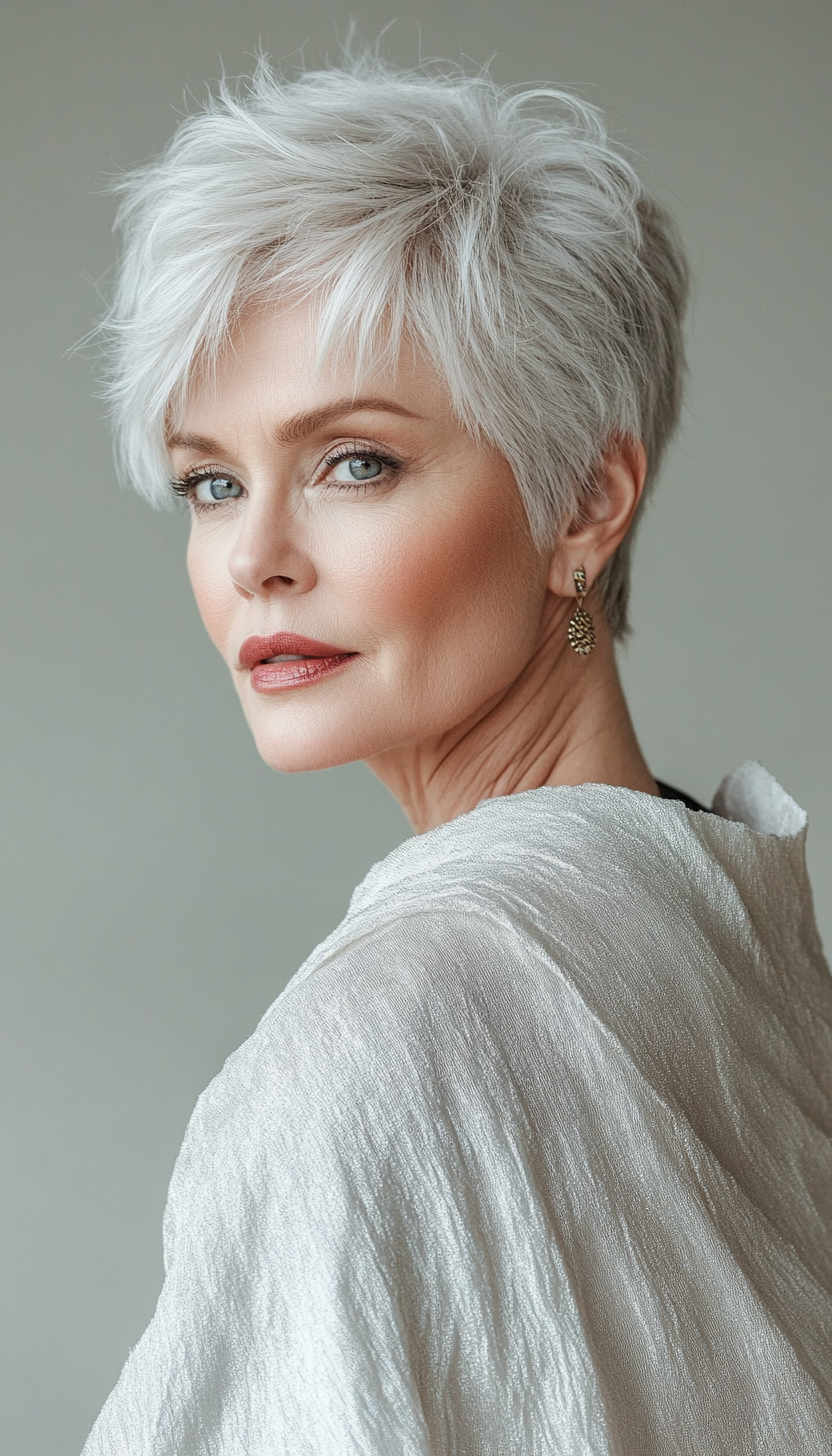 12. Soft Tousled Crop in Pearl White (Short Haircuts Women Over 60) - Short Haircuts Women Over 60