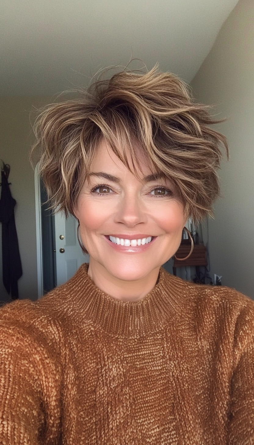 13. Messy Pixie in Caramel Brown (Short Haircuts Women Over 60) - Short Haircuts Women Over 60