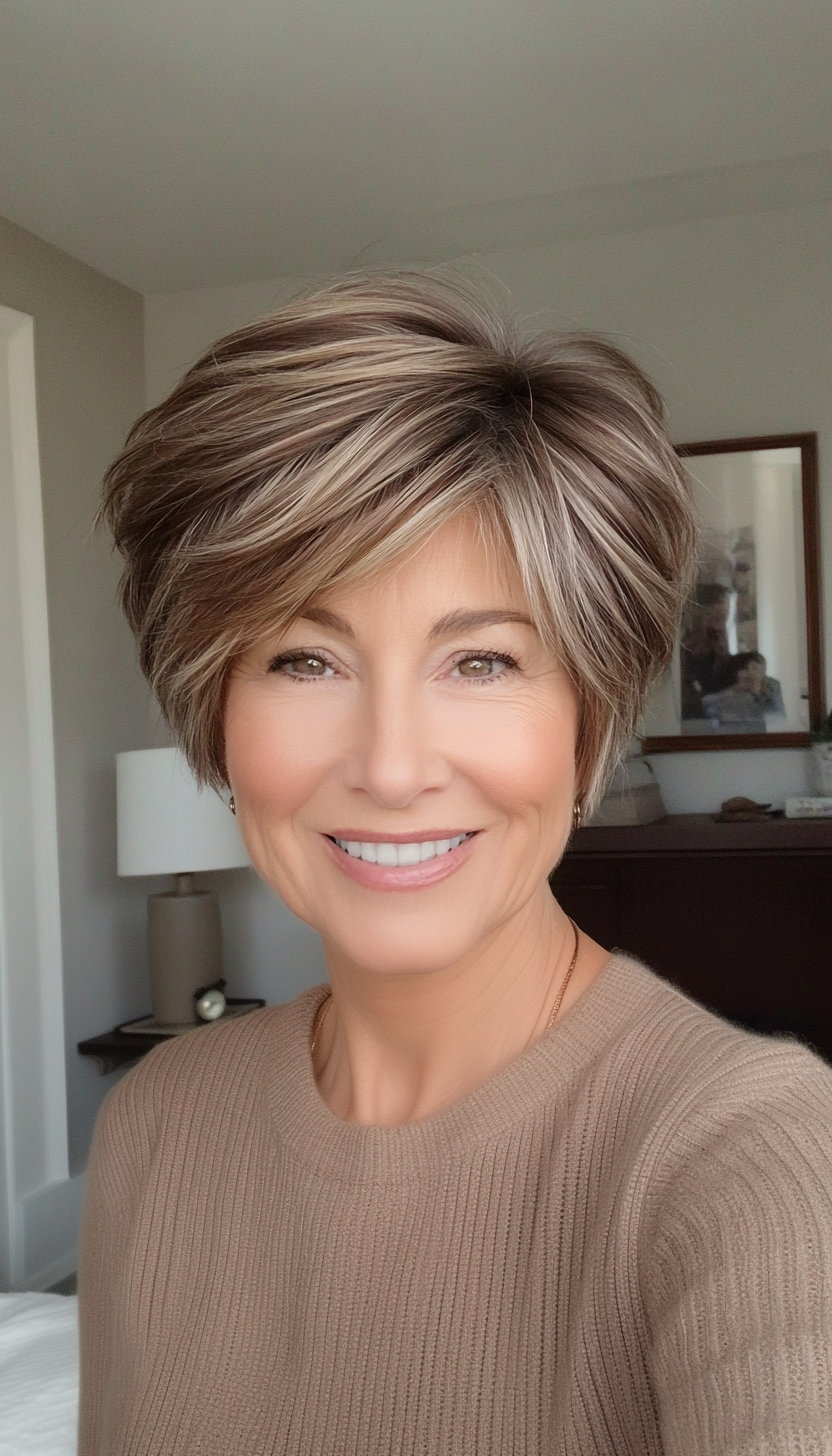 15. Ear-Length Feathered Pixie in Soft Mocha Brown (Short Haircuts Women Over 60) - Short Haircuts Women Over 60