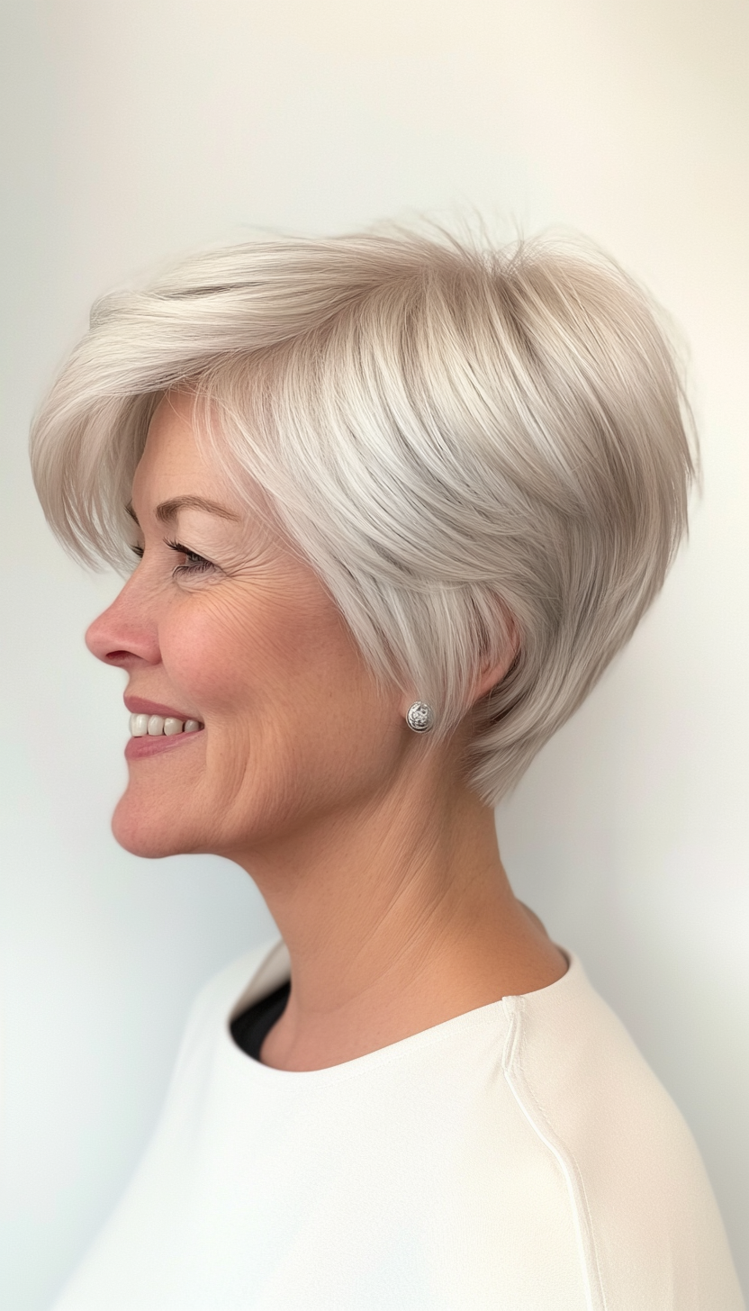 16. Wedge Cut in Silver Blonde (Short Haircuts Women Over 60) - Short Haircuts Women Over 60