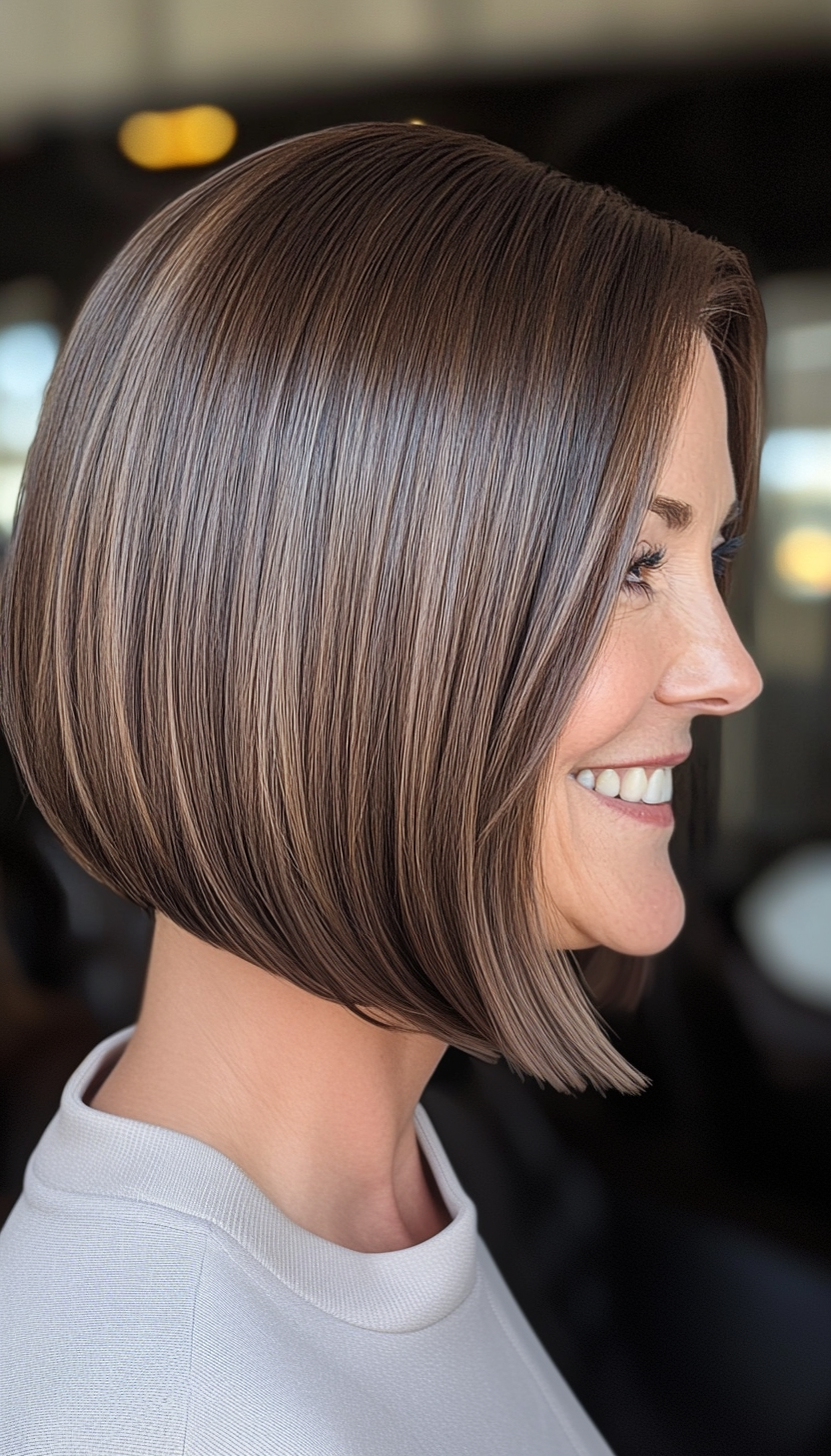 17. Short Sleek Bob in Espresso Brown (Short Haircuts Women Over 60) - Short Haircuts Women Over 60