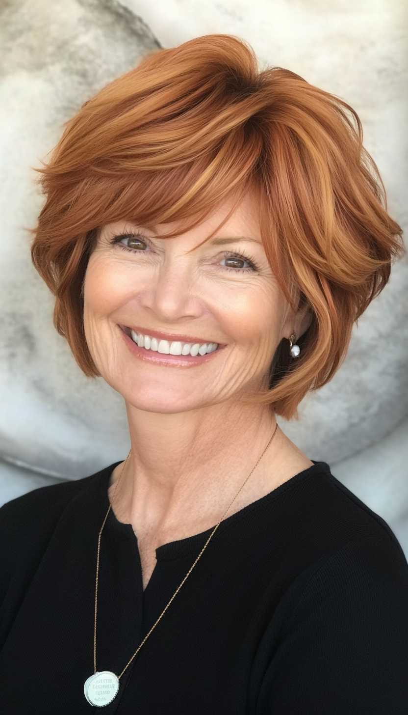 23. Layered Bob with Volume in Warm Copper (Short Haircuts Women Over 60) - Short Haircuts Women Over 60