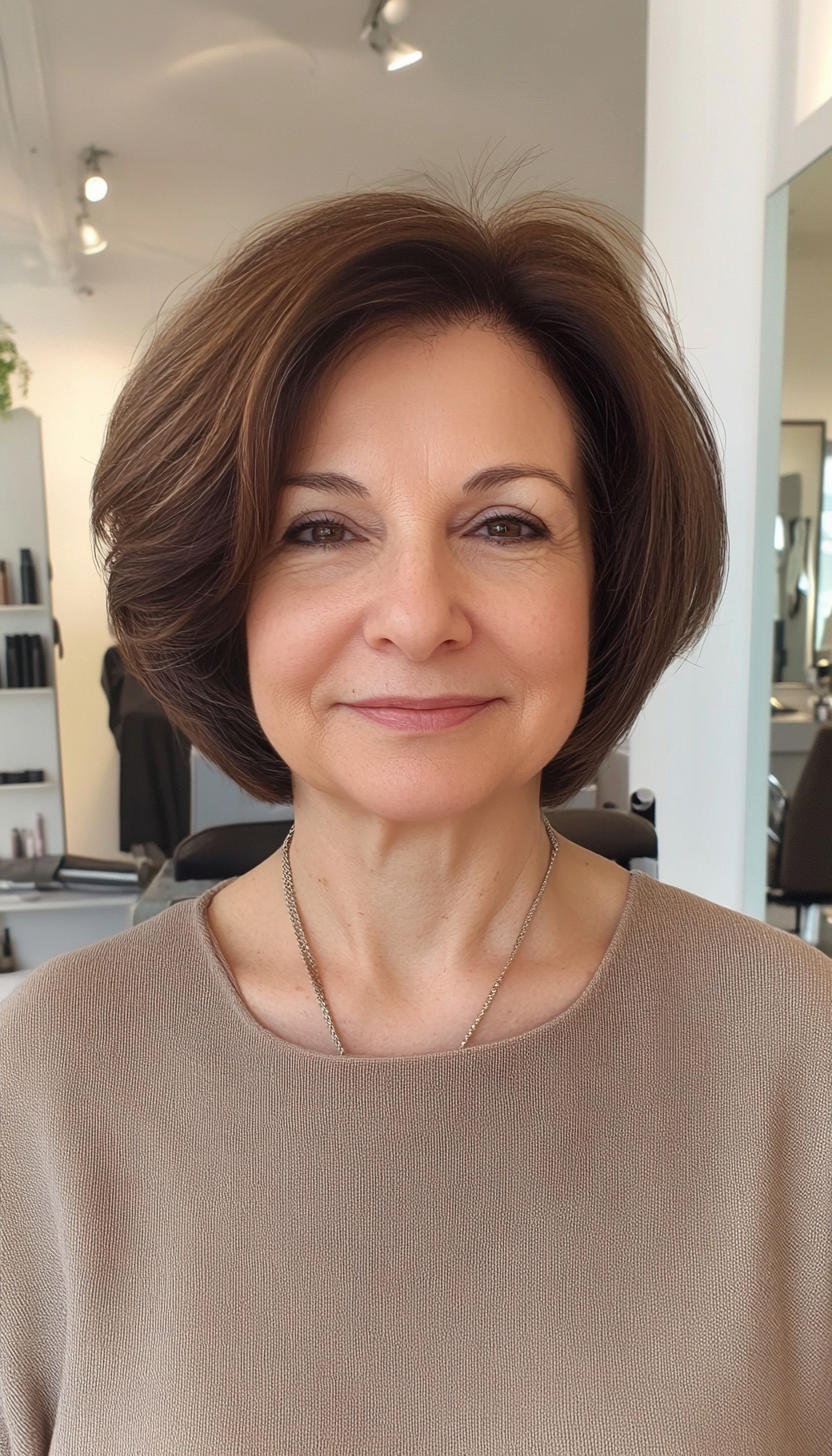 25. Tucked Bob in Cool Medium Brown (Short Haircuts Women Over 60) - Short Haircuts Women Over 60