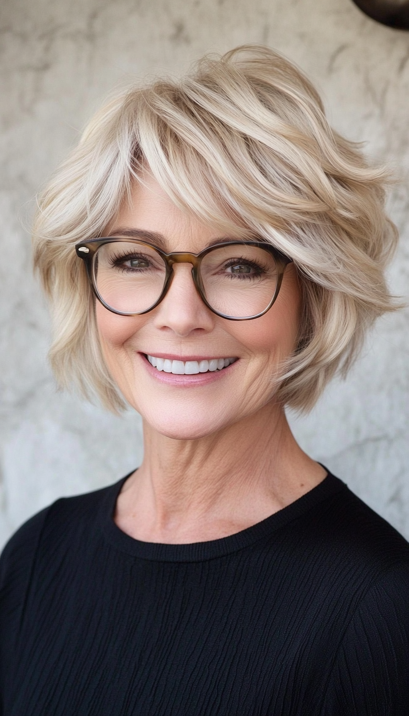 4. Golden Blonde Textured Bob (Short Hairstyles For Women Over 60 With Glasses) - Short Hairstyles For Women Over 60 With Glasses