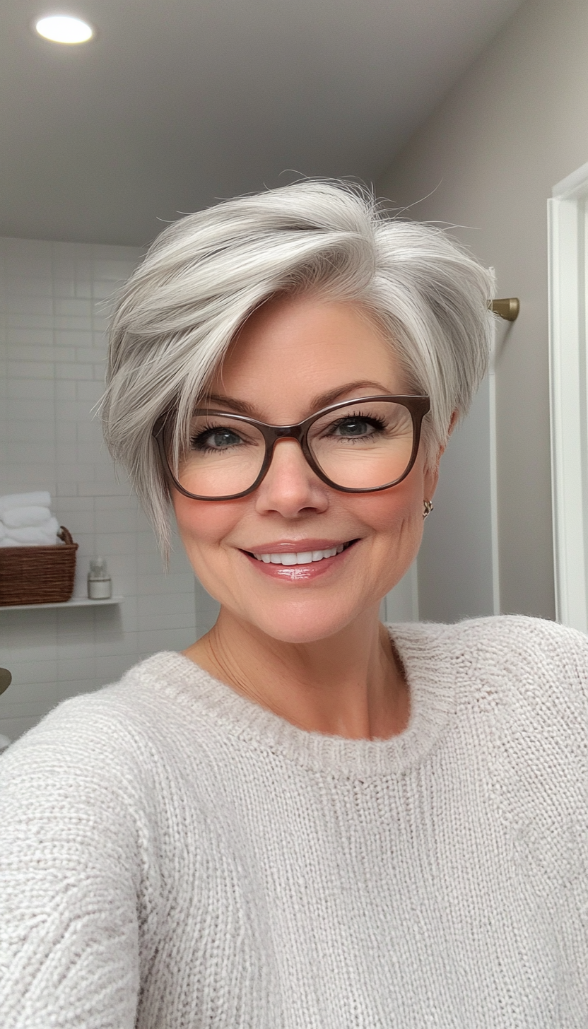 5. Short Silver-Gray Shag (Short Hairstyles For Women Over 60 With Glasses) - Short Hairstyles For Women Over 60 With Glasses