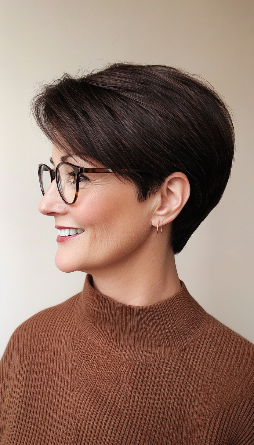 6. Dark Brunette Tapered Cut (Short Hairstyles For Women Over 60 With Glasses) - Short Hairstyles For Women Over 60 With Glasses