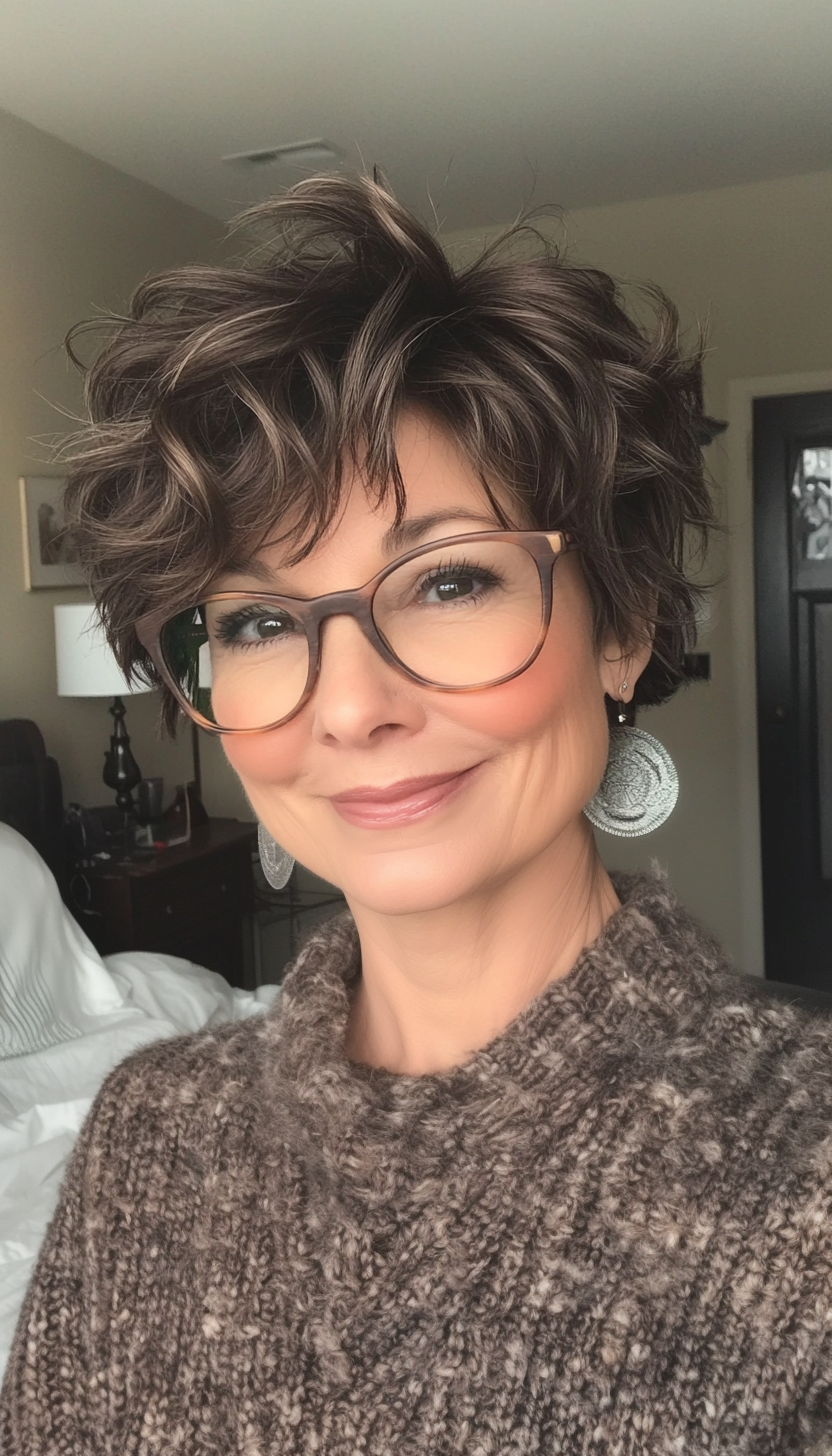 11. Dark Chocolate Tousled Crop (Short Hairstyles For Women Over 60 With Glasses) - Short Hairstyles For Women Over 60 With Glasses