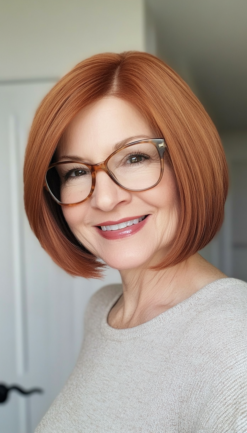 16. Warm Auburn Classic Bob (Short Hairstyles For Women Over 60 With Glasses) - Short Hairstyles For Women Over 60 With Glasses