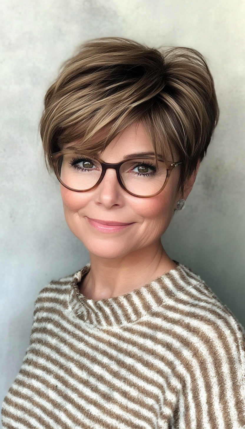 17. Soft Mocha Layered Crop (Short Hairstyles For Women Over 60 With Glasses) - Short Hairstyles For Women Over 60 With Glasses