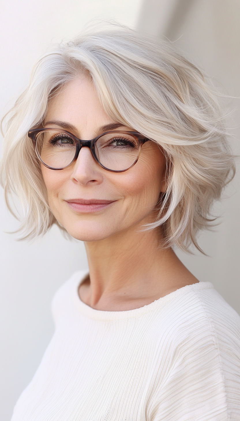 18. Champagne Blonde Wavy Crop (Short Hairstyles For Women Over 60 With Glasses) - Short Hairstyles For Women Over 60 With Glasses
