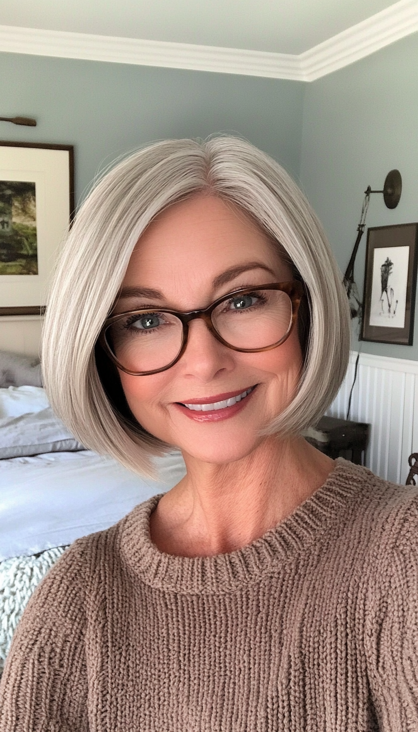 19. Salt-and-Pepper Classic Bob (Short Hairstyles For Women Over 60 With Glasses) - Short Hairstyles For Women Over 60 With Glasses