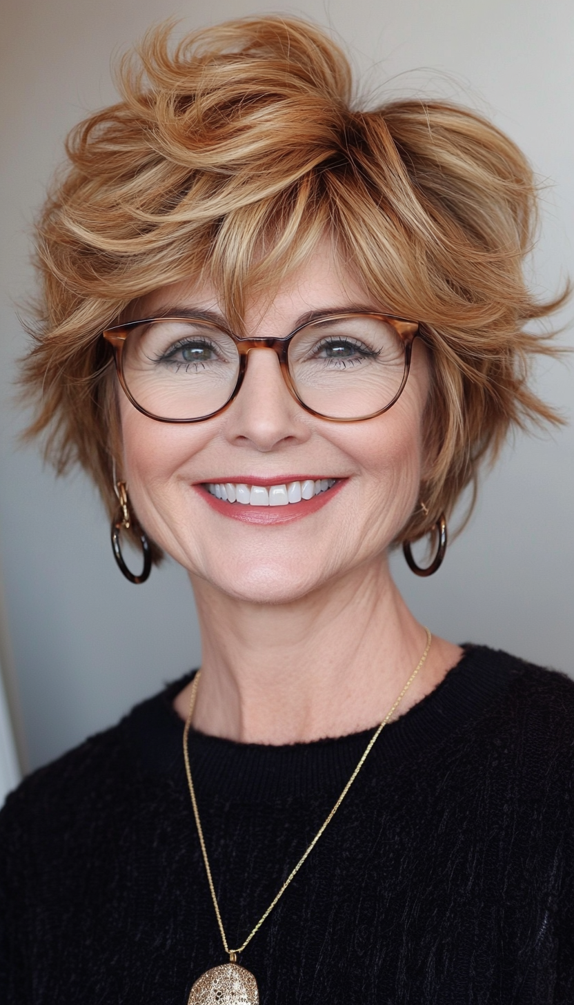 20. Golden Honey Short Shag (Short Hairstyles For Women Over 60 With Glasses) - Short Hairstyles For Women Over 60 With Glasses