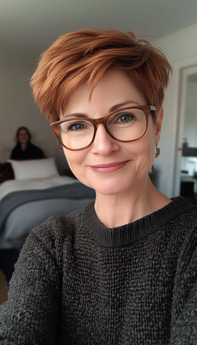 24. Warm Cinnamon Textured Crop (Short Hairstyles For Women Over 60 With Glasses) - Short Hairstyles For Women Over 60 With Glasses
