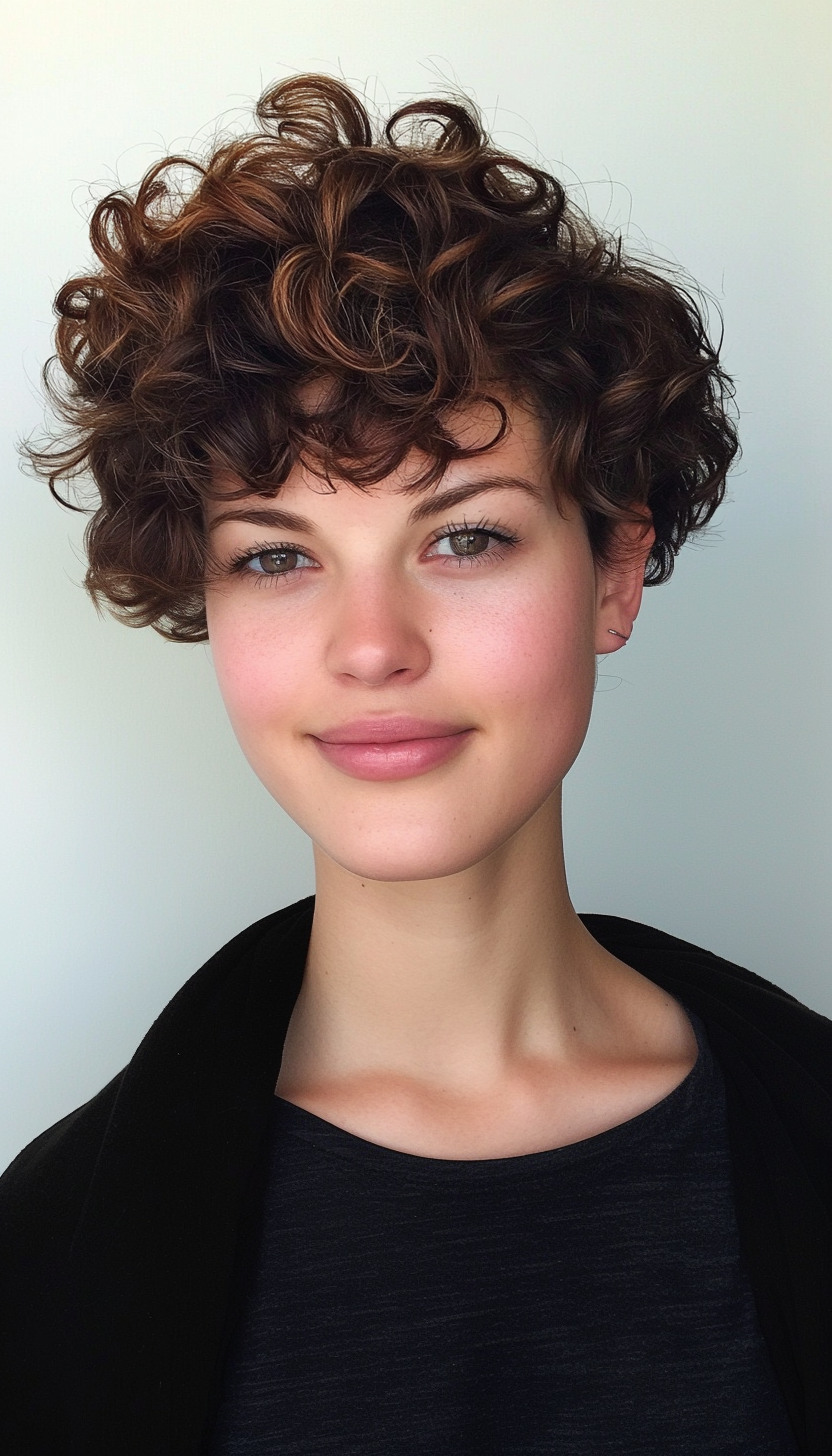 3. Tapered Pixie with Chestnut Accents (Pixie Hairstyles For Curly Hair) - Pixie Hairstyles For Curly Hair